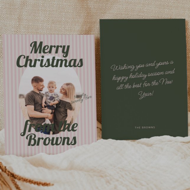Tarjeta Festiva Navidades de fotografía de bandas rosadas retro Bo (Subido por el creador)