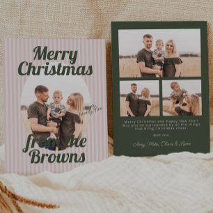 Tarjeta Festiva Navidades de fotografía de bandas rosadas retro Bo
