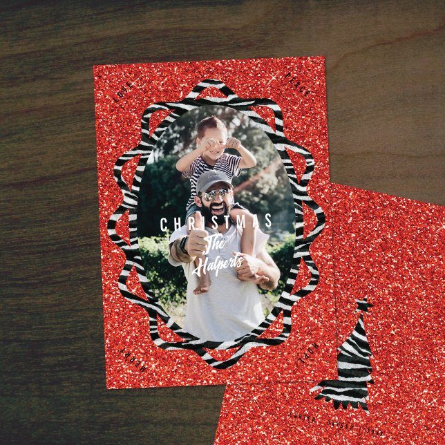 Tarjeta Festiva Navidades de fotografía de Boho Purpurina y cebra  (Subido por el creador)