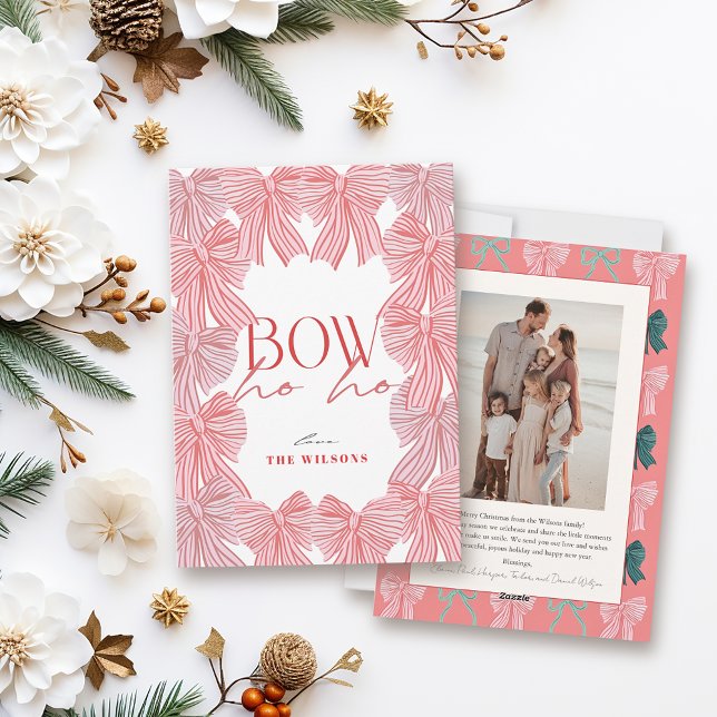Tarjeta Festiva Navidades de fotografía de Bow Ho Red & Pink Bows (Subido por el creador)