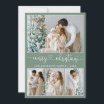 Tarjeta Festiva Navidades de fotografía de Calligraphy Heart 4 Sag<br><div class="desc">Caligrafía moderna guión del corazón 4 Collage de fotos de la familia de la foto Tarjeta navideña de la navidad - Sage Fondo verde</div>