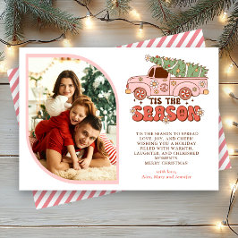 Tarjeta Festiva Navidades de fotografía de Camión Rosado Groovy en
