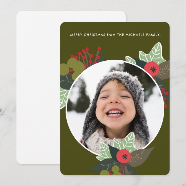 Tarjeta Festiva Navidades de fotografía de Círculo Botánico Verde  (Anverso / Reverso)