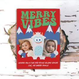 Tarjeta Festiva Navidades de fotografía de dos niños retro Yeti Wh