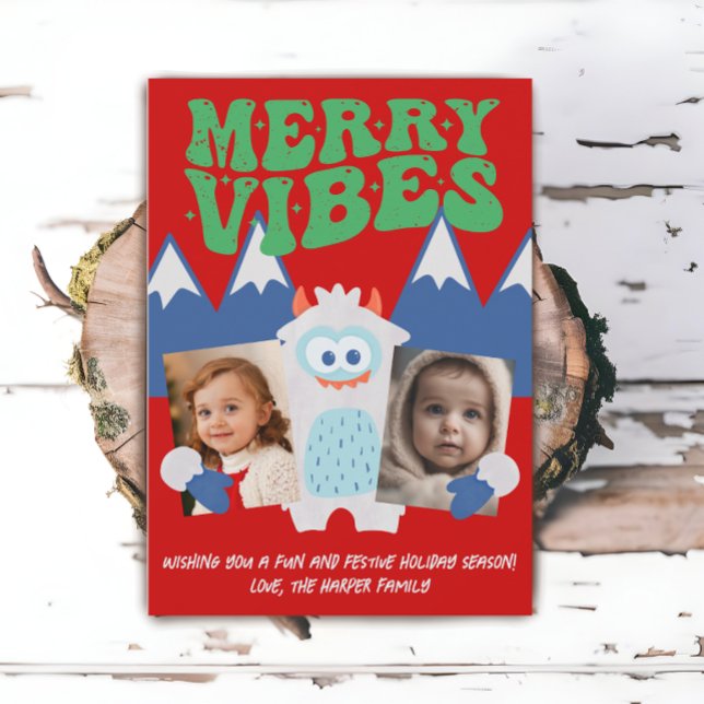Tarjeta Festiva Navidades de fotografía de dos niños retro Yeti Wh (Subido por el creador)