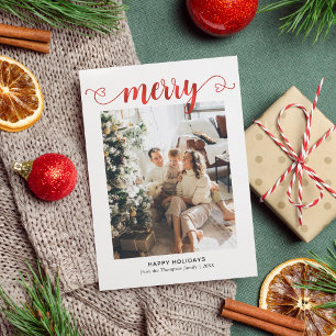 Tarjeta Festiva Navidades de fotografía de escritura de moras roja
