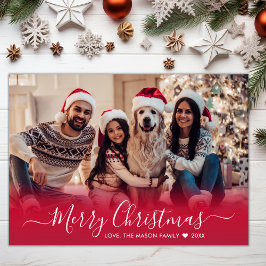 Tarjeta Festiva Navidades de fotografía de escritura roja moderna 