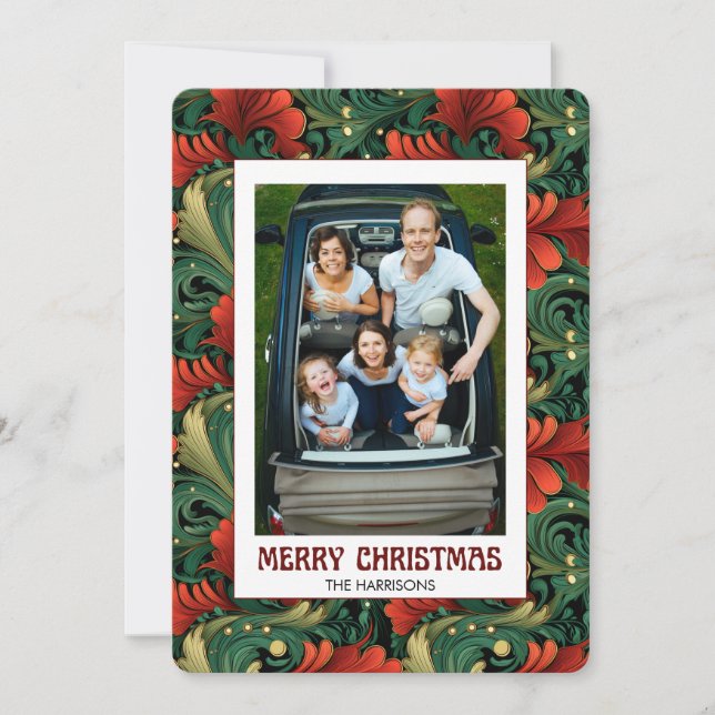 Tarjeta Festiva Navidades de fotografía de estilo Art Nouveau flor (Anverso)