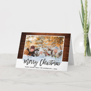 Tarjeta Festiva Navidades de fotografía de familia de madera rústi