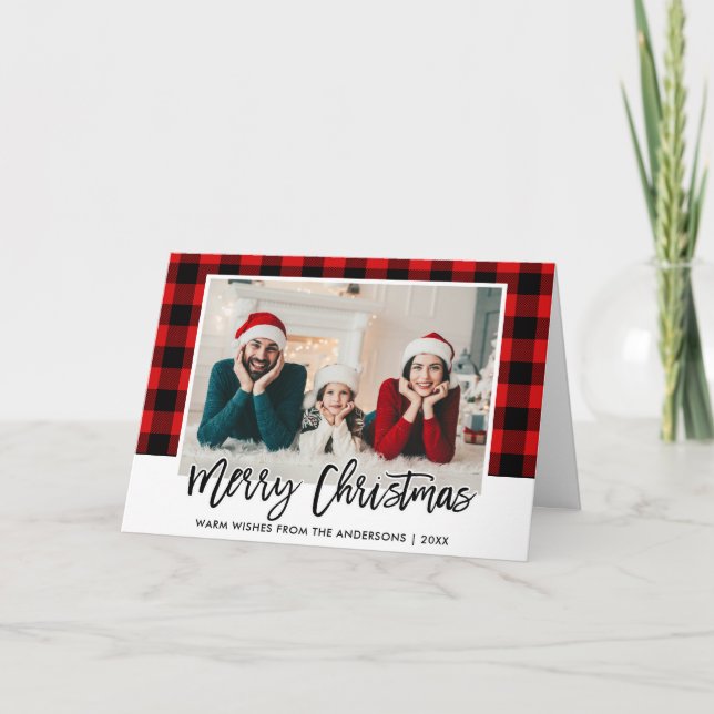 Tarjeta Festiva Navidades de fotografía de familia de pincel con r (Anverso)