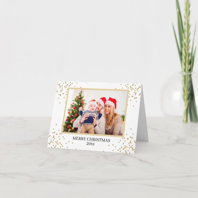 Tarjeta Festiva Navidades de fotografía de familia Purpurina de or (Anverso)