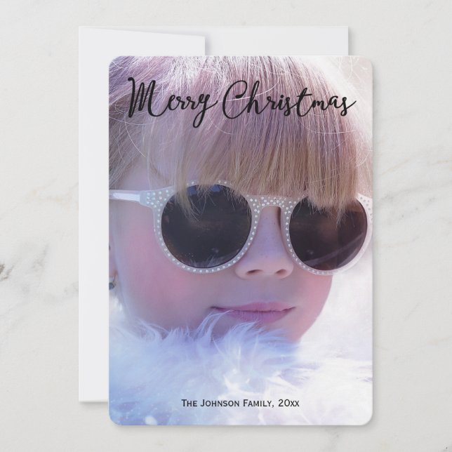 Tarjeta Festiva Navidades de fotografía de familia redonda (Anverso)