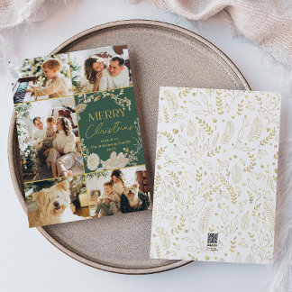 Tarjeta Festiva Navidades de fotografía de flores blancas de oro b