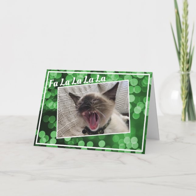 Tarjeta Festiva Navidades de fotografía de gatitos siameses cantan (Anverso)