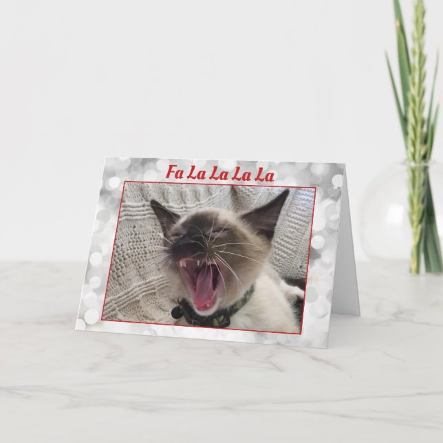 Tarjeta Festiva Navidades de fotografía de gatitos siameses cantan (Anverso)