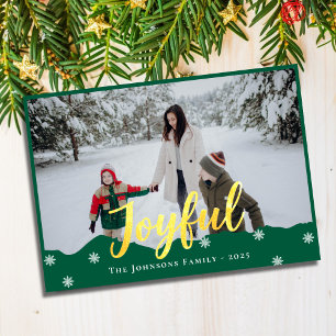 Tarjeta Festiva Navidades de fotografía de Green Elegant Gold Joyf