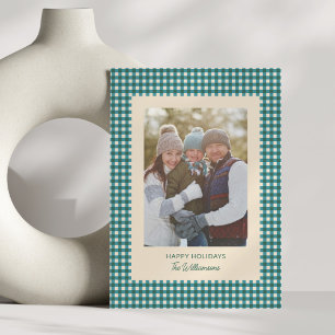 Tarjeta Festiva Navidades de fotografía de Green Gingham Plaid en