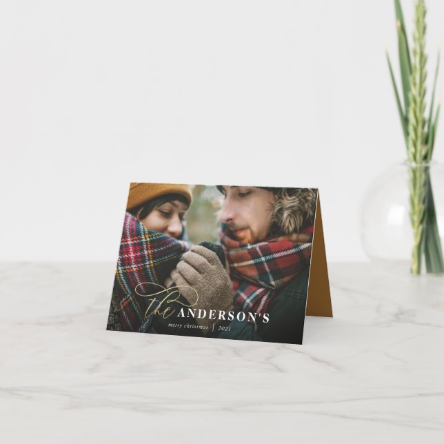 Tarjeta Festiva Navidades de fotografía de guijarros dorados de mo (Anverso)