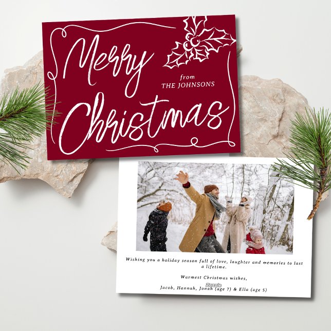 Tarjeta Festiva Navidades de fotografía de Hand Drawn Holly Berry  (Subido por el creador)