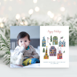 Tarjeta Festiva Navidades de fotografía de la aldea de Cute Winter
