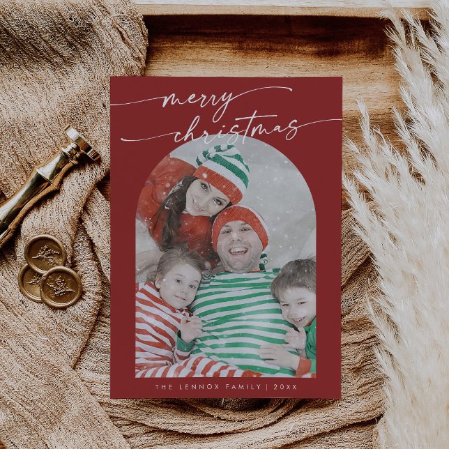 Tarjeta Festiva Navidades de fotografía de la familia Boho Moda Re (Subido por el creador)