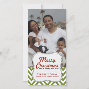 Tarjeta Festiva Navidades de fotografía de la familia Chevron verd