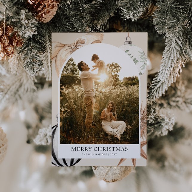 Tarjeta Festiva Navidades de fotografía de la familia Cosy Scandi  (Cozy Scandi Boho Family Christmas Card)