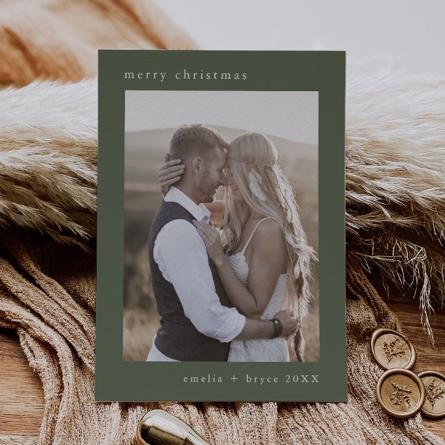 Tarjeta Festiva NAVIDADES de fotografía de la familia EMELIA Green (EMELIA Green Bohemian Xmas Family Photo Christmas Holiday Card)