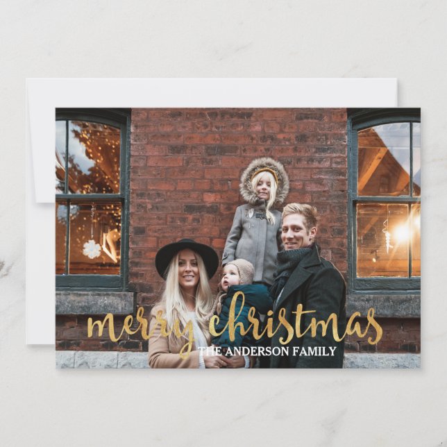 Tarjeta Festiva Navidades de fotografía de la familia Glam Gold Co (Anverso)