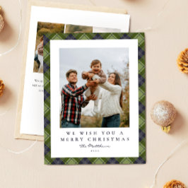 Tarjeta Festiva Navidades de fotografía de la familia Green Plaid