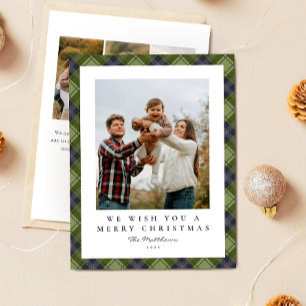 Tarjeta Festiva Navidades de fotografía de la familia Green Plaid