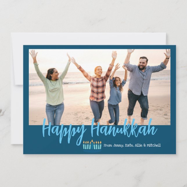 Tarjeta Festiva Navidades de fotografía de la familia Happy Hanukk (Anverso)
