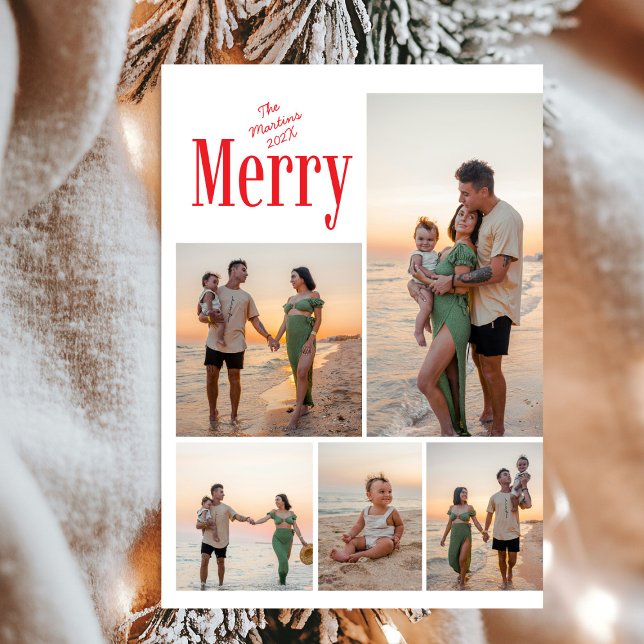 Tarjeta Festiva Navidades de fotografía de la familia Merry en neg (Subido por el creador)