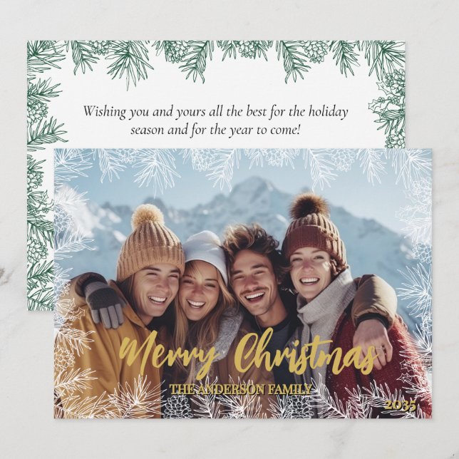 Tarjeta Festiva Navidades de fotografía de la familia moderna verd (Anverso / Reverso)