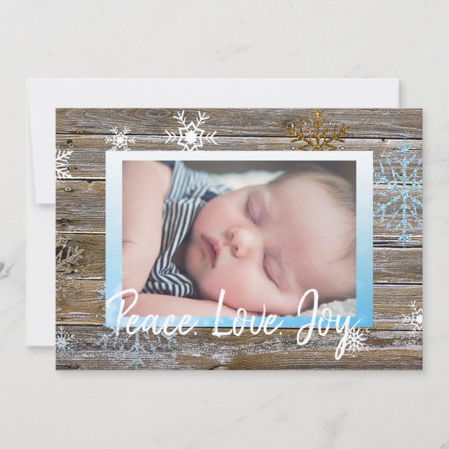 Tarjeta Festiva Navidades de fotografía de la familia Peace Love J (Anverso)