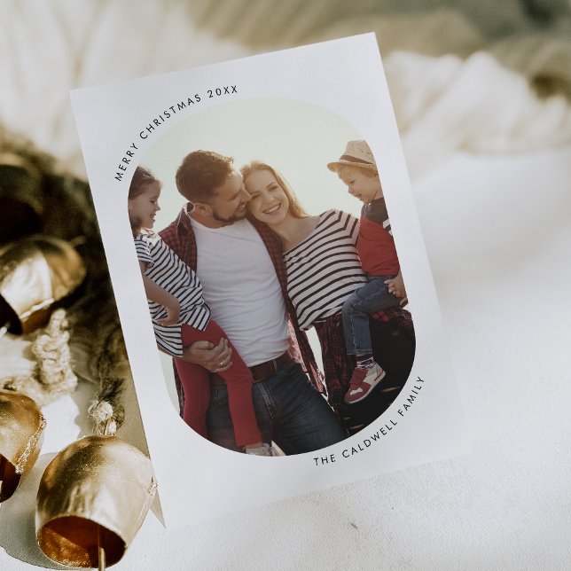 Tarjeta Festiva NAVIDADES de fotografía de la familia POPPY Black  (POPPY Black Modern Fun Family DIY Photo Christmas Holiday Card)