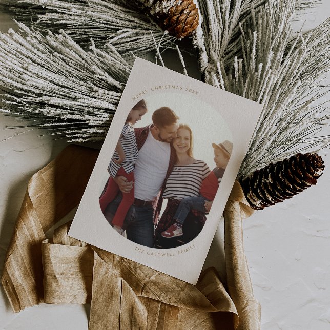 Tarjeta Festiva NAVIDADES de fotografía de la familia POPPY Gold M (POPPY Gold Modern Fun Family DIY Photo Christmas Holiday Card)