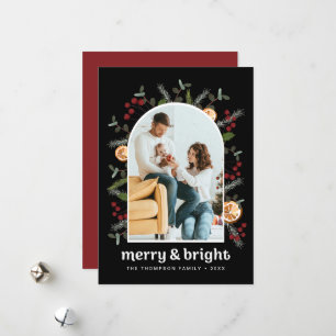 Tarjeta Festiva Navidades de fotografía de la familia Red Black Ar