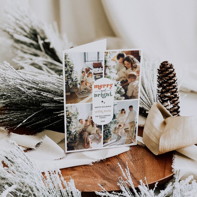 Tarjeta Festiva Navidades de fotografía de la familia Retro (Retro Family Photo Christmas Greeting Card)