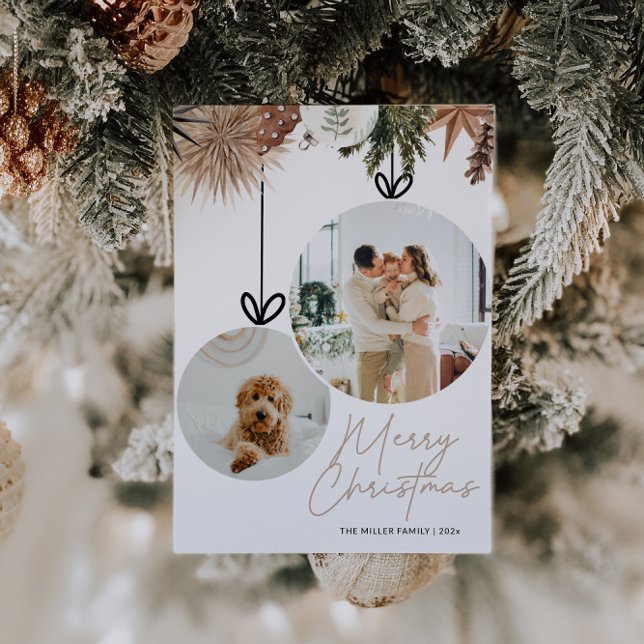 Tarjeta Festiva Navidades de fotografía de la familia Rustic Water (Rustic Watercolor Family Photo Christmas Card)