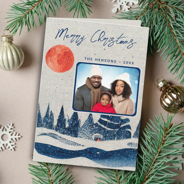 Tarjeta Festiva Navidades de fotografía de la familia Rustic Winte (Subido por el creador)