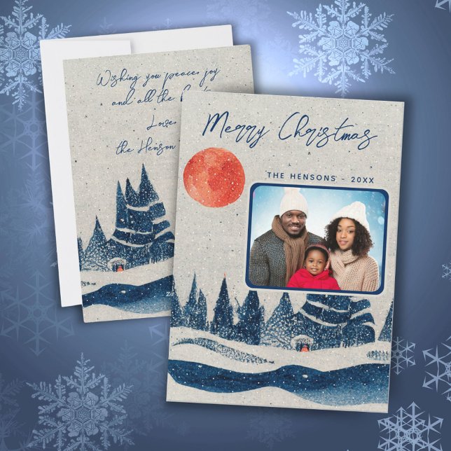 Tarjeta Festiva Navidades de fotografía de la familia Rustic Winte (Subido por el creador)