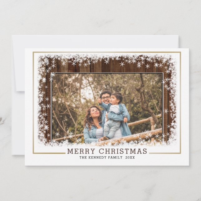 Tarjeta Festiva Navidades de fotografía de la familia Rustic Wood  (Anverso)