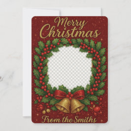 Tarjeta Festiva Navidades de fotografía de la familia Wreath, que