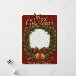 Tarjeta Festiva Navidades de fotografía de la familia Wreath, que