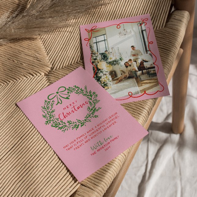 Tarjeta Festiva Navidades de fotografía de la guirnalda verde rosa (Subido por el creador)