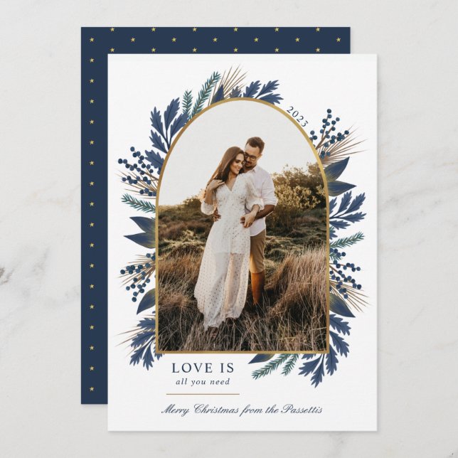 Tarjeta Festiva Navidades de fotografía de la Marina de Foliage el (Anverso / Reverso)