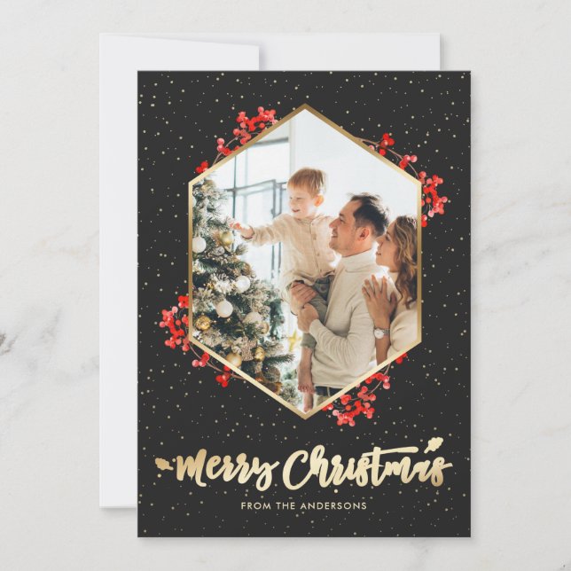Tarjeta Festiva Navidades de fotografía de la nieve de los Black G (Anverso)