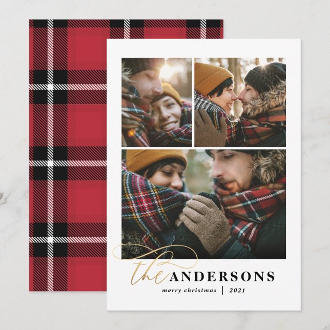 Tarjeta Festiva Navidades de fotografía de la plataforma dorada ro (Anverso / Reverso)