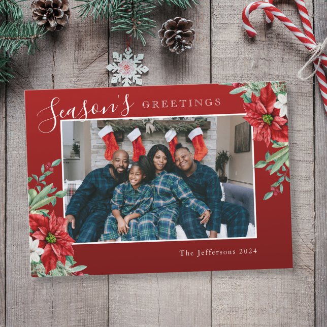 Tarjeta Festiva Navidades de fotografía de la temporada Red Poinse (Mockup View)